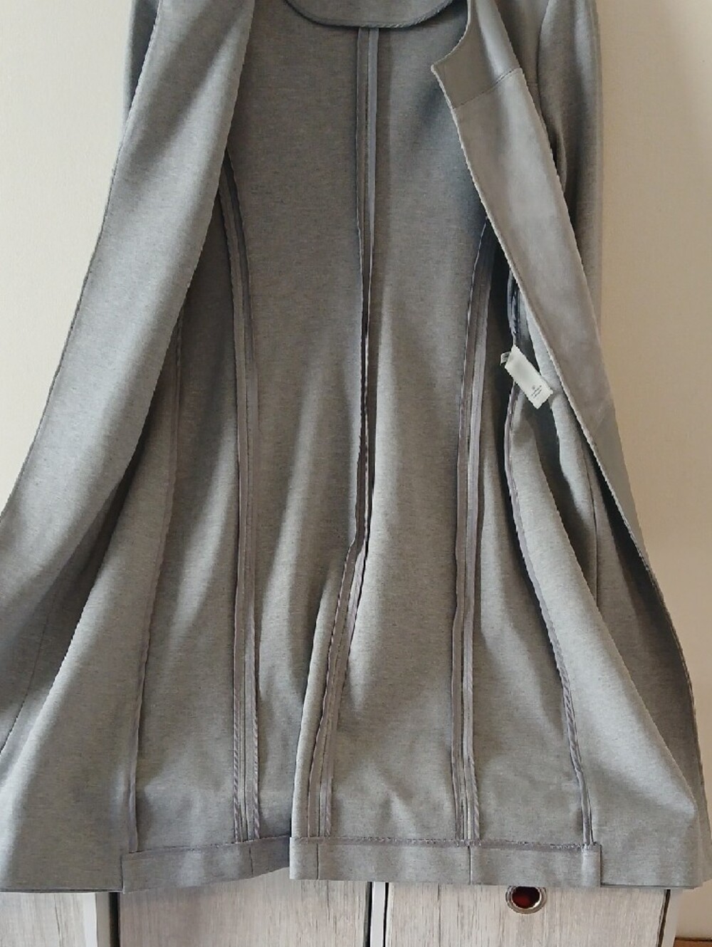 Calvin Klein Light Gray Patchwork Collarless Trench Coat - Picture 7 of 8